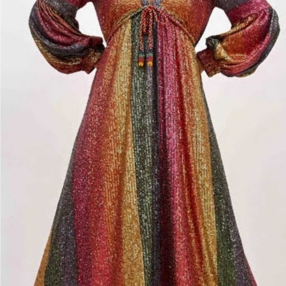 Farm Rio Stunning Rainbow Sequin Midi Dress Size Extra Small - Picture 3 of 6